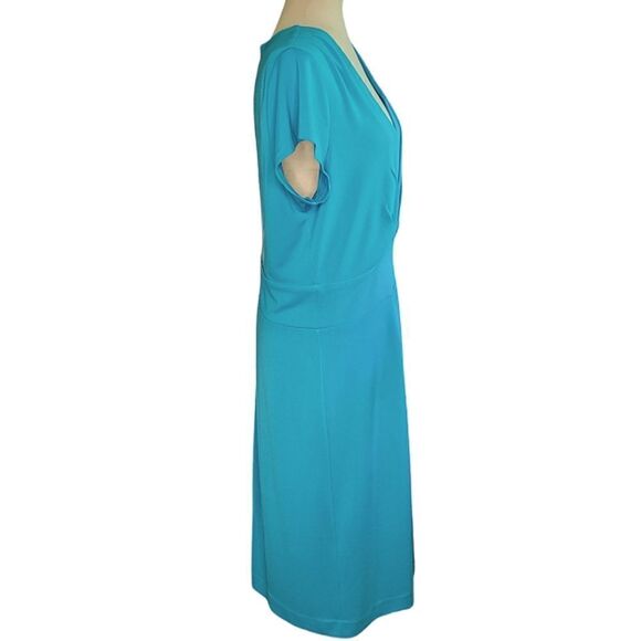 Talbots Turquoise Pleated V-neck Cap Sleeve Dress Size 14 - Picture 3 of 8